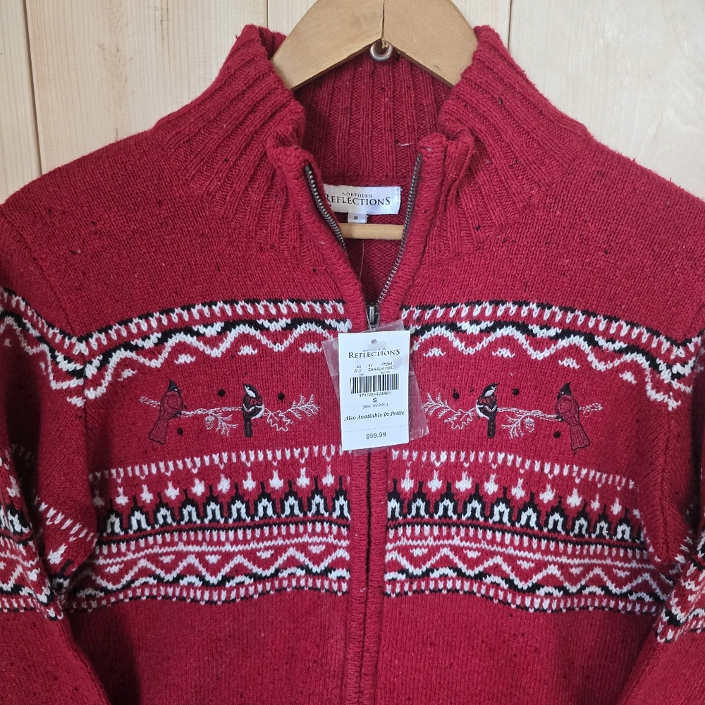 Northern Reflections Cardinal Acrylic Zip Up Sweater Red Womens Small NWT - Picture 3 of 13